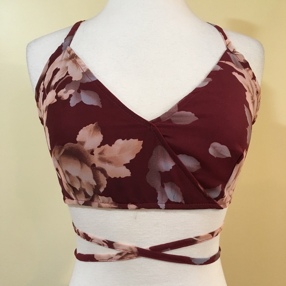 Strappy Backless Halter Top Wrap Skirt Set Floral - Picture 3 of 4